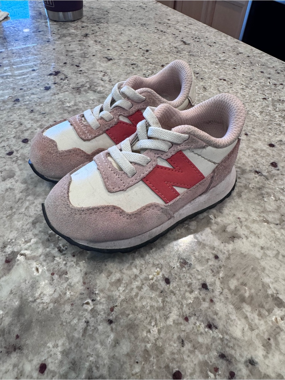 New Balance Kids Pink, White and Red Casual Sneakers